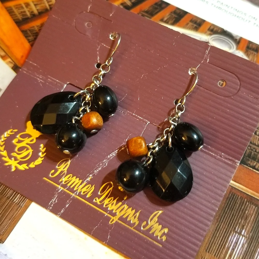 NWT Premier Designs Wood and Acrylic Bead Dangle Earrings - Picture 5 of 7